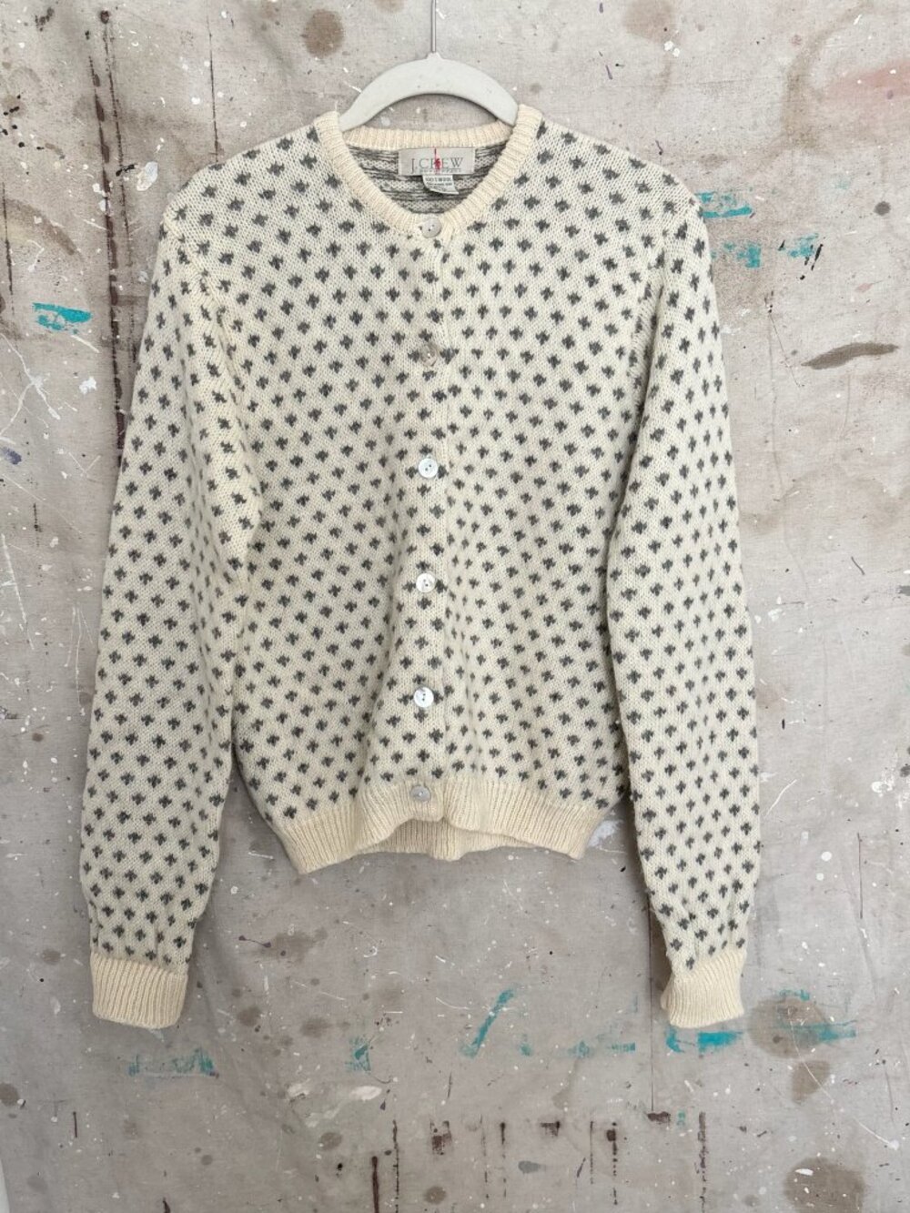 Vintage J Crew 90s Birdseye Wool Cardigan